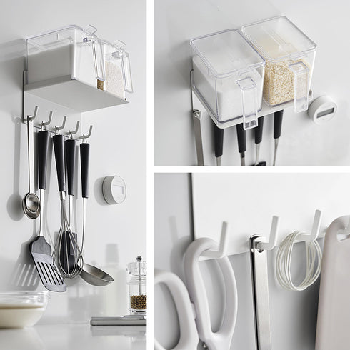 マグネット調味料ラック&フックプレート ホワイト.|s9